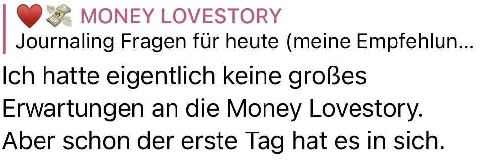 Ich hatte eigentlich keine großen Erwartungen an die Money Lovestory. Aber schon der erste Tag hat es in sich.